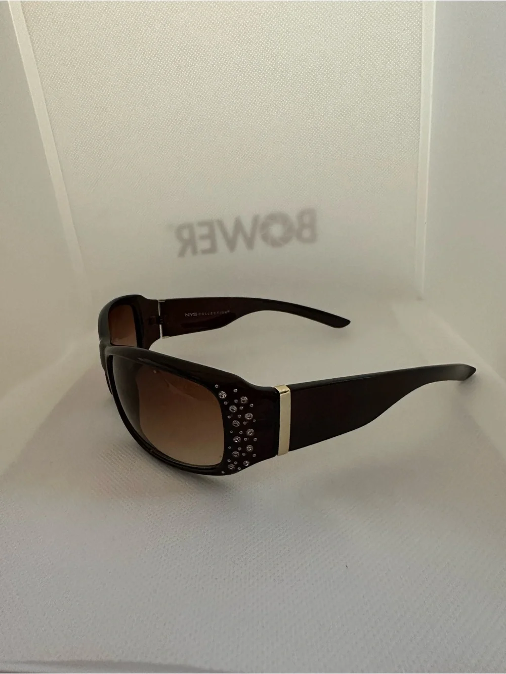NYS Collection Brown Sunglasses with Rhinestone Detailing